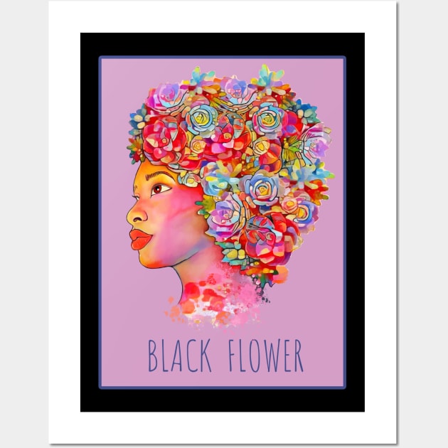 Black girl with floral hair, black lives matter, african american Wall Art by Collagedream